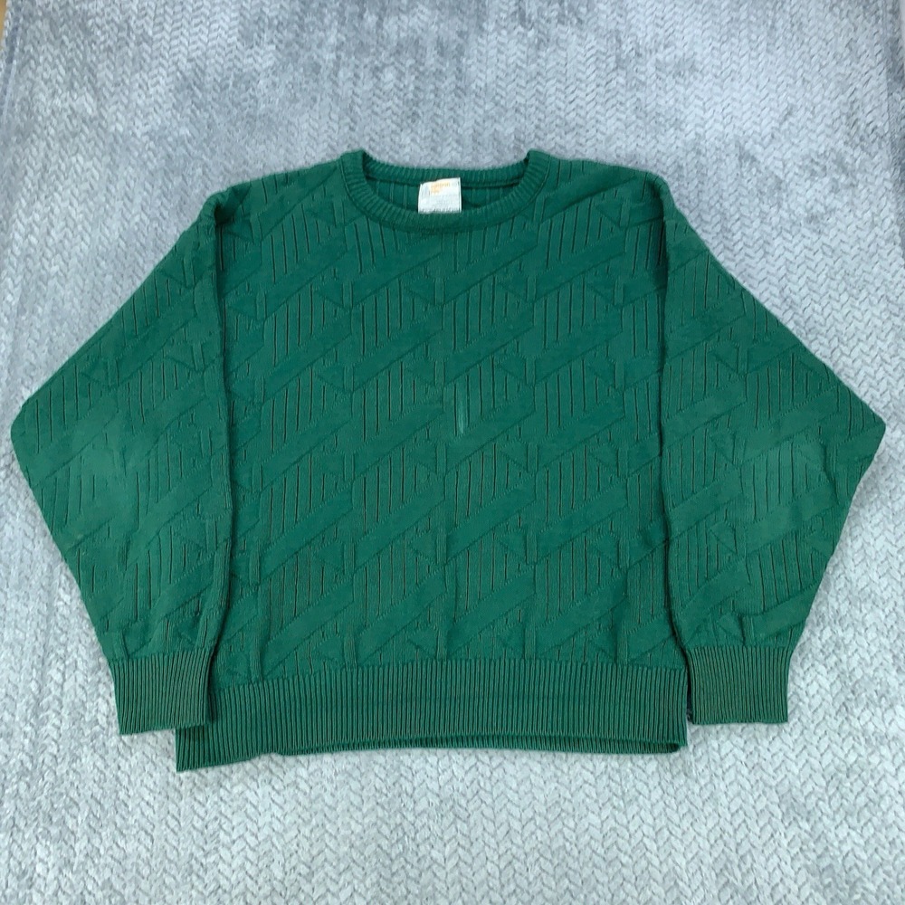 Vintage London Fog Sweater Men's XL Green Geometric Knit USA‎ Made